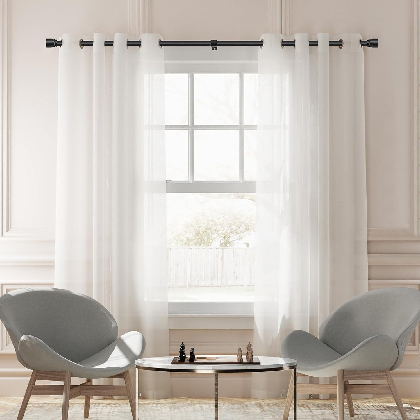 Skiennix 1” Diameter Adjustable Curtain Rod - Heavy Duty Matte Black | Fits 30-170 Inch Windows