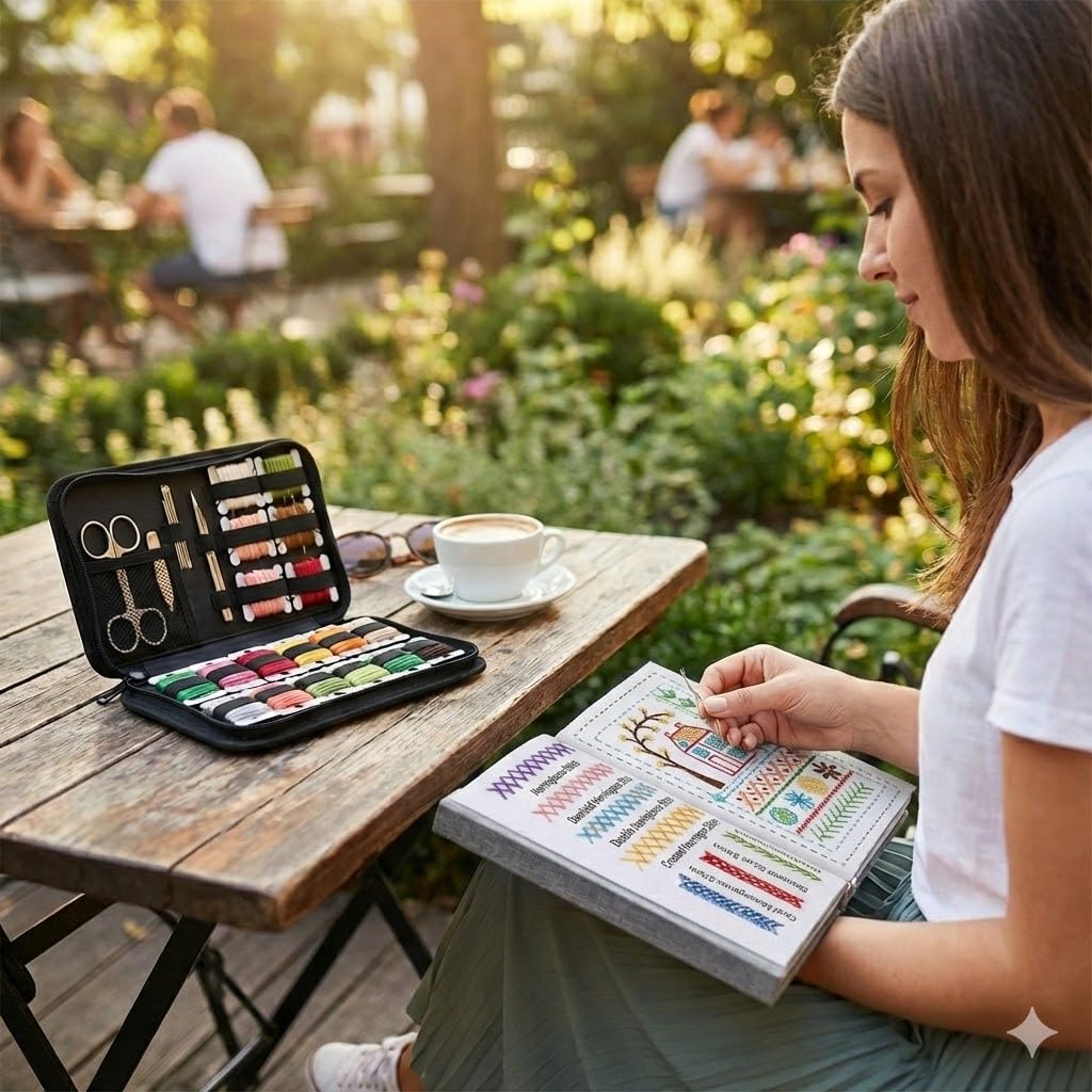 Nyrvexa 2026 New Embroidery Stitch Book Kit,Comes with a Complete Toolkit and Instructional Tutorial,Portable All Scenario Embroidery Stitch Book for Beginners and Enthusiast