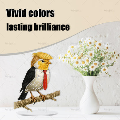 Aeepics DIY Diamond Art Tabletop Kit for Adults, Acrylic Desktop Diamonds Painting Kit Ornament, Stand Up Diamond Art Painting Board Kit (Funny Bird)