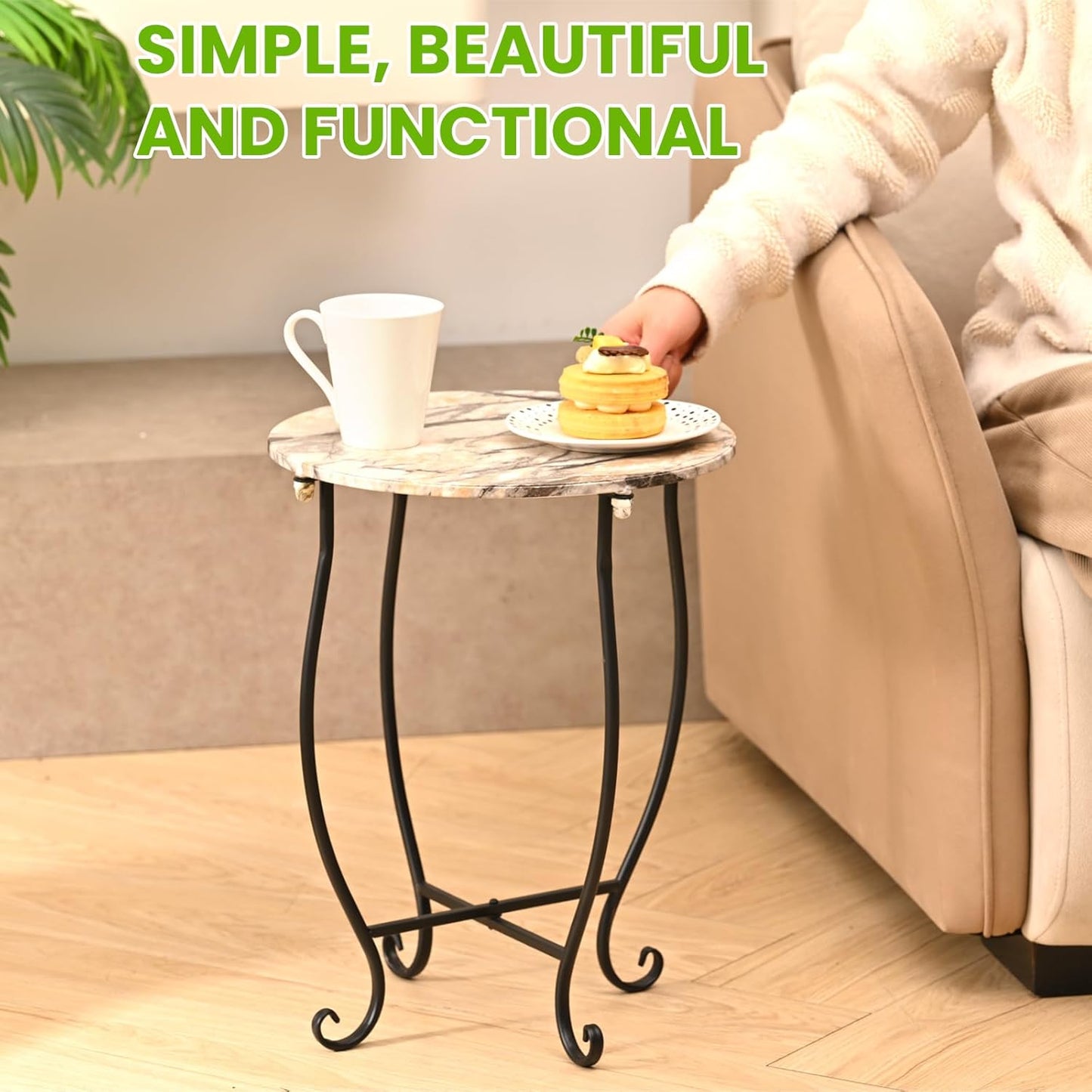 Aonagi 14" Patio Side Table, Versatile Round Side Table for Balcony Yard Porch Bedside Rocking Chair and Pool Chair