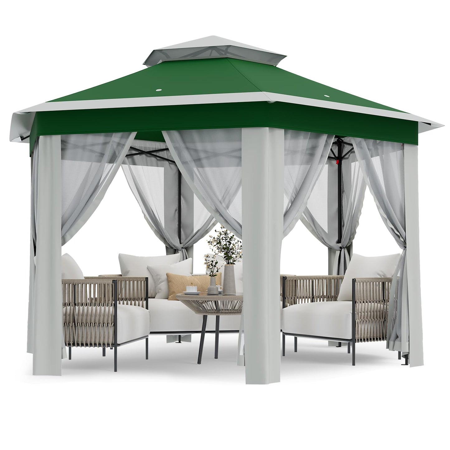 Patikuin Hexagonal Pop-Up Gazebo Tent 13x13 FT – Double Vent Roof, Mosquito Netting, UV & Water Resistant, Adjustable Height, Portable Canopy with Carry Bag for Patio, Backyard, Lawn Parties – Green