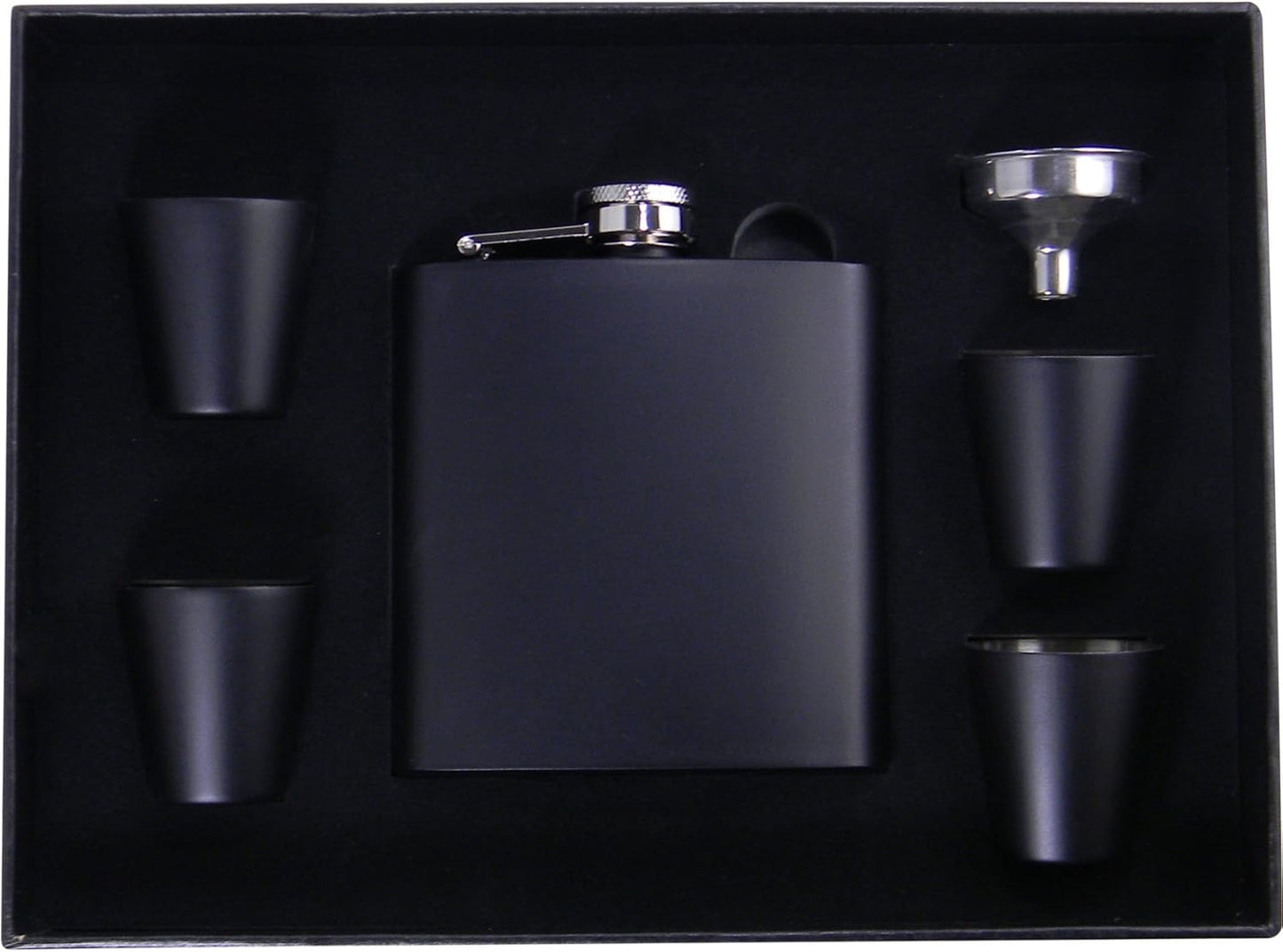 Personalized Custom Text 6-Ounce Flask Gift Set, Steel Shot Glasses, Funnel, Giftbox (Black)