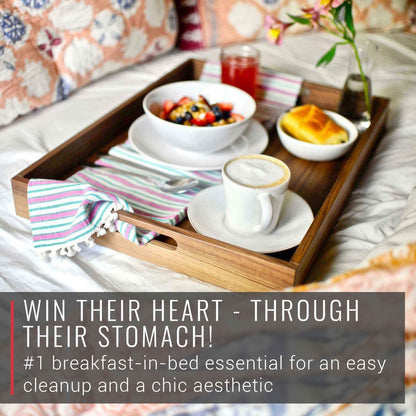 Virginia Boys Kitchens Walnut Wood Serving Tray with Handles - Serve Coffee, Tea, Cocktails, Appetizers, Breakfast in Bed or for Ottomans or Desk - 20x15 Rectangular