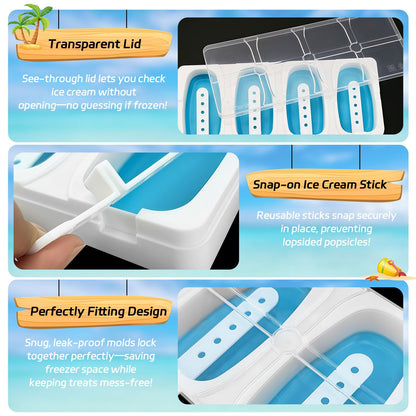 Alinana Stackable Popsicles Molds, 2-Pack BPA-Free Popsicle Molds with Sticks, Ice Pop Mold for Homemade Fruit, Yogurt, and Smoothie Popsicles