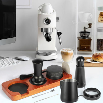 Midochin 10PCS Espresso Accessories Kit - 51mm Coffee Tamper Set, Wood espresso tamping station,Frothing Pitcher, WDT Tool, puck screen, spoon, Latte Art Pen, brush,puck screen, and coffee distributor