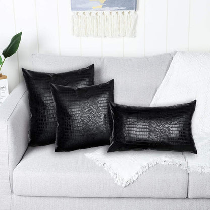 Black Crocodile Skin Faux Leather Pillow Cover, Decorative Modern Throw Cushion Case for Living Room & Bedroom, 12x20