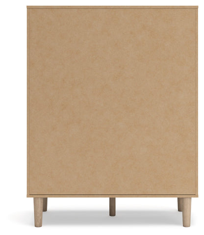Signature Design by Ashley Cielden Contemporary Chest of Drawers with Textured Cane Details and 5 Drawers, Bronze Knobs, Wood, 52.48" High, Light Brown