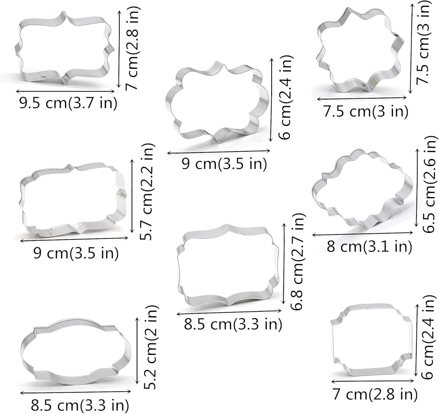 Fancy Plaque Cookie Cutters Set of 8 pcs, Stainless Steel Wedding Frames Shaped Fondant Cutter Molds for Baking
