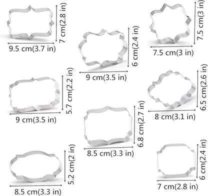 Fancy Plaque Cookie Cutters Set of 8 pcs, Stainless Steel Wedding Frames Shaped Fondant Cutter Molds for Baking
