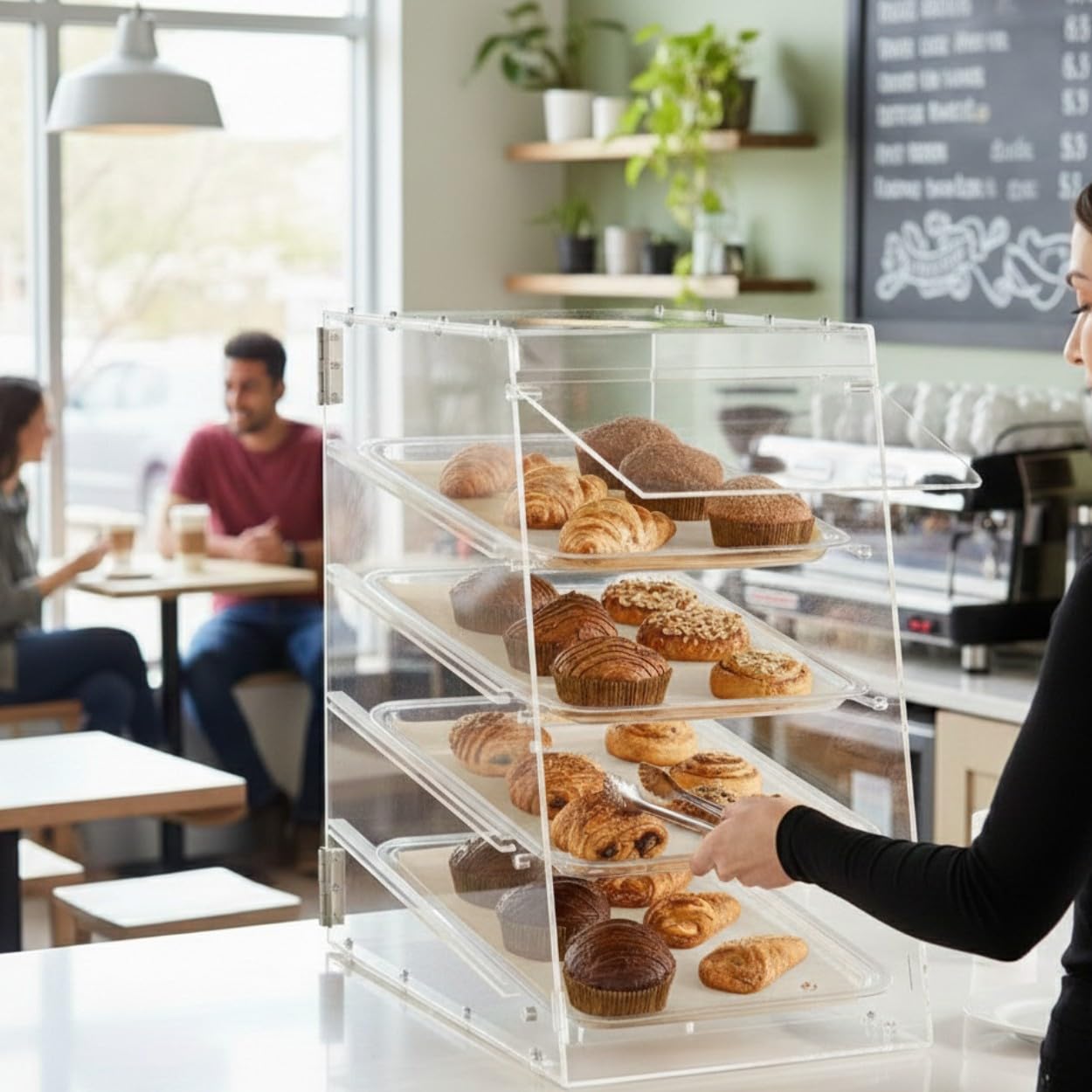 TrueCraftware- 4 Tray Countertop Bakery Display Case with Rear Doors 14" x 24" x 24"- Pastry Case Box Retail Commercial Home use for Bagels Baked Goods Bread Donuts Vegetables