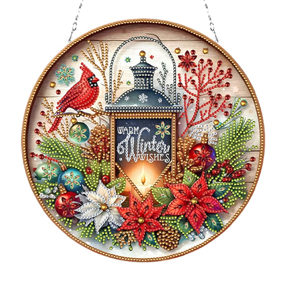 POETRYDRAW DIY Hanging Diamond Art Pendant Kit Christmas Cardinal Lamp, Special Crystal Diamonds Painting Ornament for Adults, 5D Diamond Art Suncatchers Double Sided Board Gem Painting Box Kit