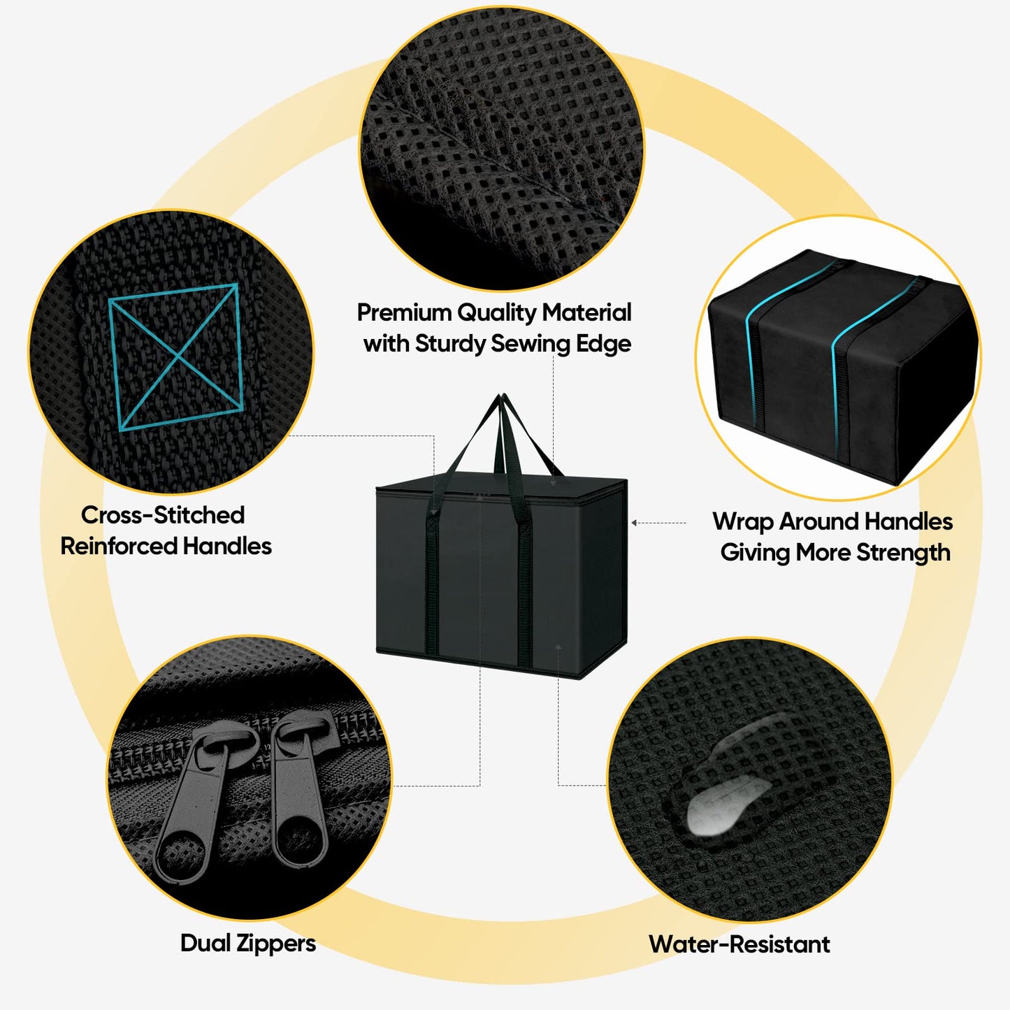 BALEINE 2Pk Insulated Reusable Grocery Bags, Collapsible Cooler Bag for Groceries, Heavy Duty Large Insulated Bag (16''x9''x13'', Charcoal Black)