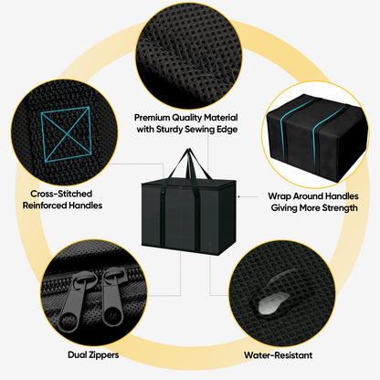 BALEINE 2Pk Insulated Reusable Grocery Bags, Collapsible Cooler Bag for Groceries, Heavy Duty Large Insulated Bag (16''x9''x13'', Charcoal Black)