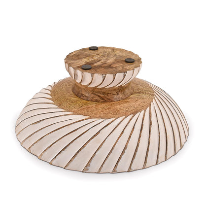 NIRMAN FRUIT BOWL Mango Wood Fruit Bowl Pedestal Bowl for Table Décor, Wooden Fruit Bowl for Kitchen Counter Pedestal Fruit Bowl, Dried Fruit (12" X 12" X 4.75")