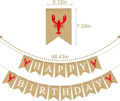 Summer Jute Burlap Crawfish Boil Happy Birthday Banner Rustic Lobster Photo Booth Backdrop Decoration