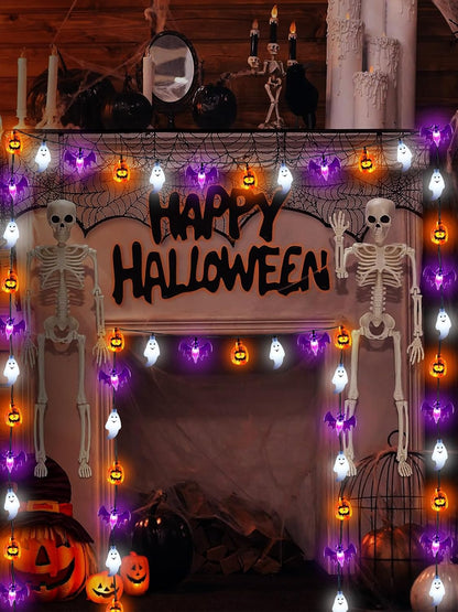 Skiennix Halloween String Lights - 3D Pumpkin, Bat & Ghost Fairy Lights | Battery Operated, 30 LEDs, Waterproof, 8 Modes & Timer for Indoor/Outdoor Decor