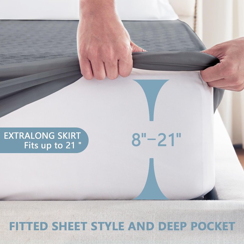 Premium Waterproof Mattress Protector Queen Size, Breathable Bed Cover 3D Air Fabric Cooling Mattress Pad Cover Smooth Soft Noiseless Washable, 8''-21'' Deep Pocket (Gray)