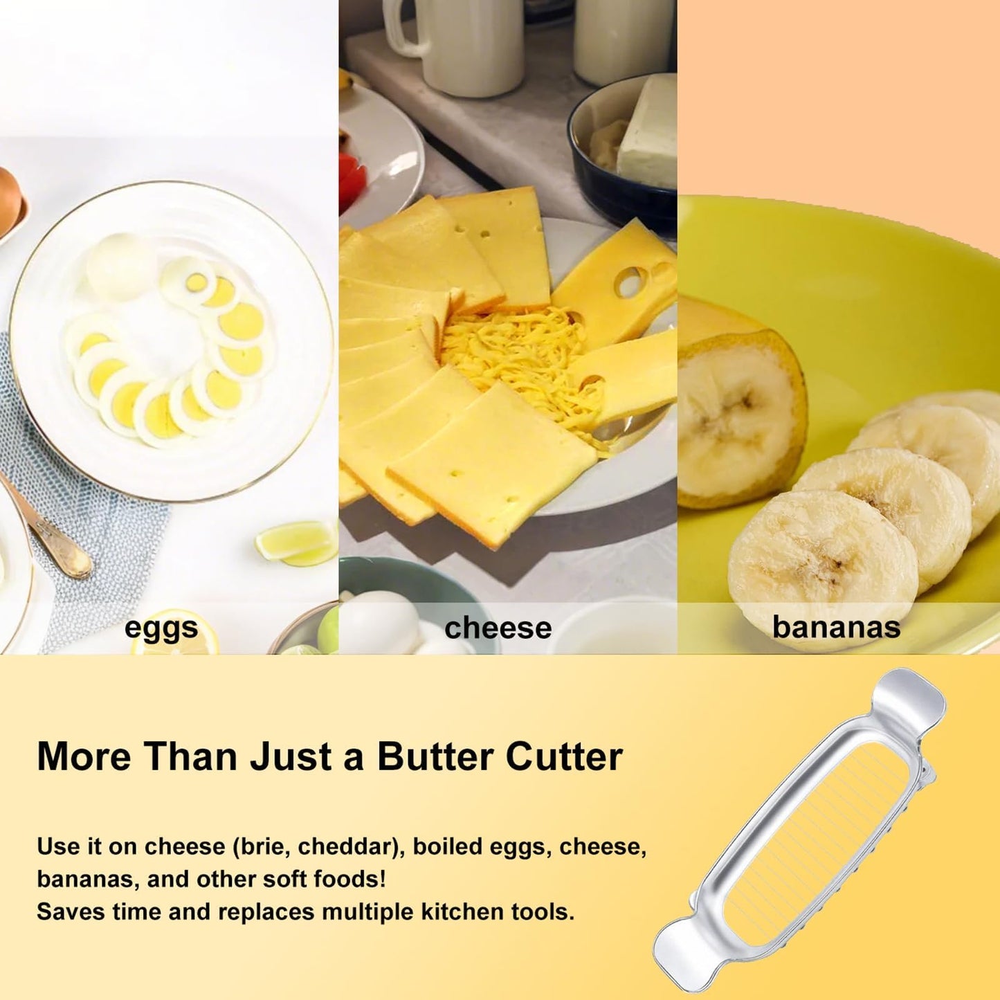 Butter Slicer Cutter & Cheese Cutter–Multi-Use Kitchen Tool for Evenly Slicing Butter Blocks, Cheeses, Eggs & Soft Fruits–Non-Stick，Compact & Portable for Home, BBQ, Camping（2 PACK)