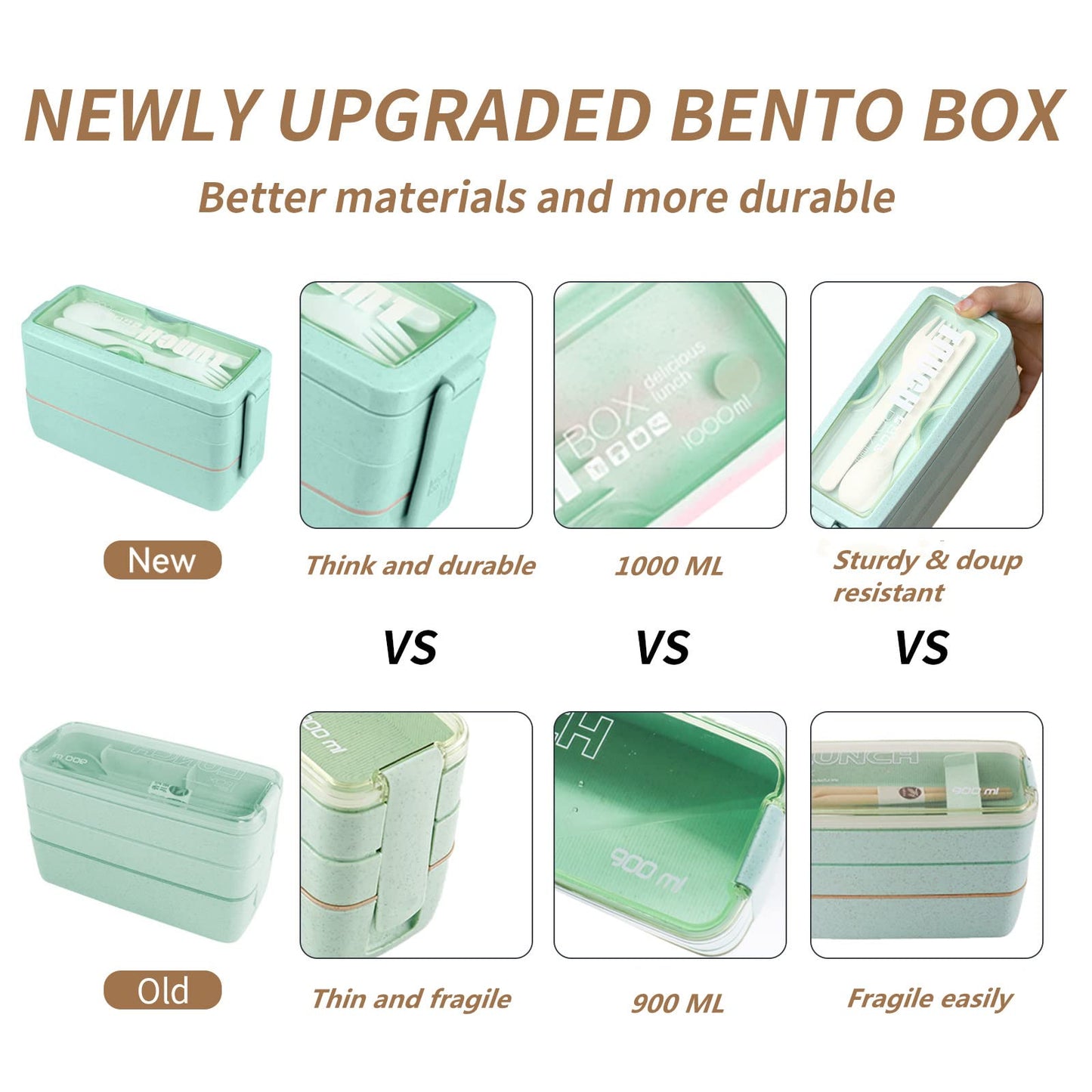 DearHomie Bento Box Upgrade Japanese Lunch Box Kit,3 Layer Stackable Leakproof Lunch Box Containers with Accessories,Wheat Straw Bento Lunch Box for Kids and Adults