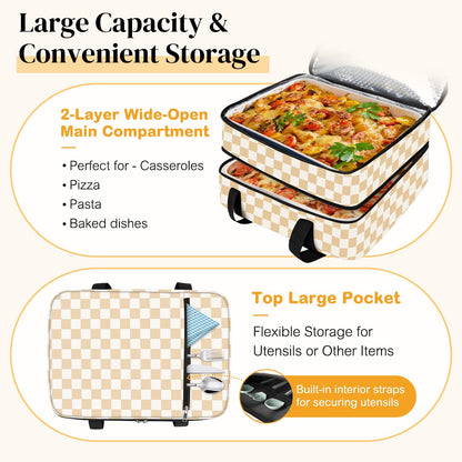 Coobiiya Insulated Casserole Carrier,Lasagna Lugger Tote Keeps Food Hot or Cold,Thermal Lunch Bag Warmer & Cooler Carrier Bag,Portable Tote Bag Fits 9" x 13" Baking Dish for Picnic and Cookout