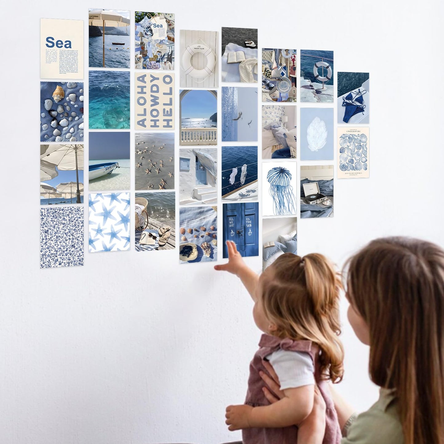 FYSUIMU 50Pcs Coastal Wall Collage Kit Art Print Aesthetic Blue Coastal Beach Surf Wall Decor for Bedroom Dorm Preppy Room Home Decor, 4 x 6 Inch