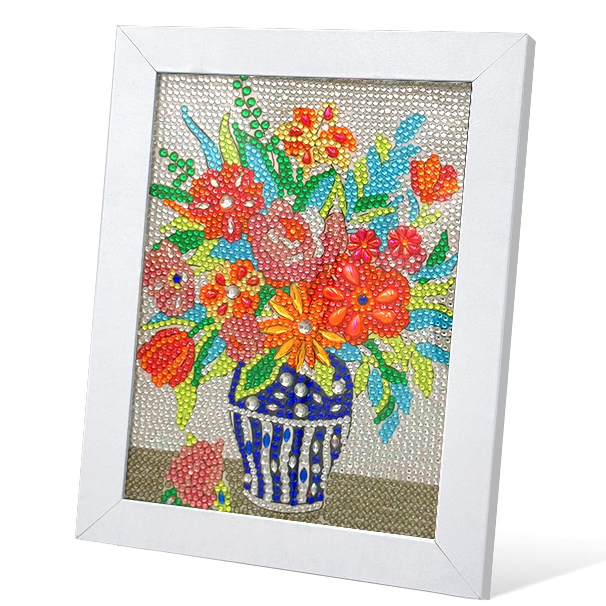 QIOUOL Flower Diamond Art Painting Kits for Kids Adults Beginners with Wooden Frame Girls Art Crafts Rhinestone Gem by Number Kits,Diamond Art Kits for Teens,Birthday Gifts and Office Decor