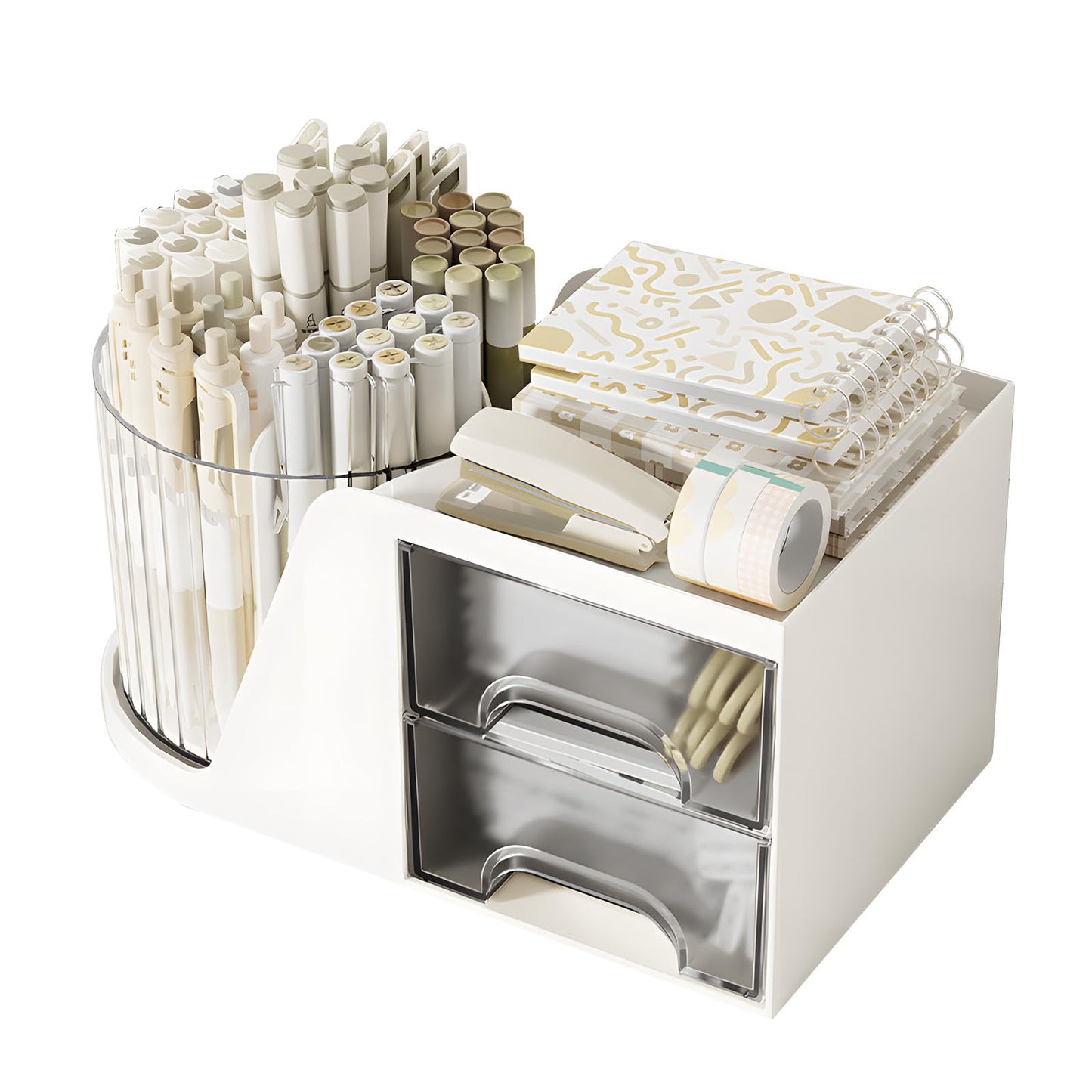 360 Degree Rotating Pencil Pen Holder for Desk , Cute Desk Pen Organizers Desktop Storage Stationery Supplies Cup Pot for Office School Home Art Supply Accessories Caddy Makeup Brush Holder White