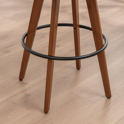 LUNLING 30” Bar Height Stools Set of 3.Mid Century Modern Bar Stools,Green PU Leather Kitchen Island Stools,Wood High Barstools Swivel with Back and Arms for Home Bar Furniture