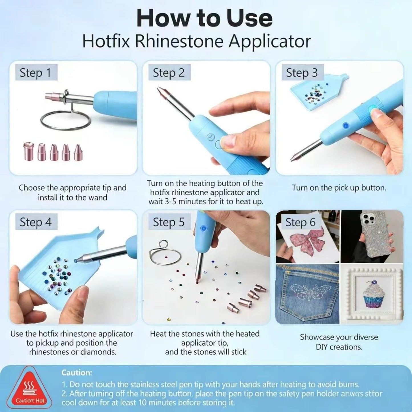 5 in 1 Cordless Hotfix Applicator Tool, 4000mAh Rhinestone Bedazzler Kit with Self-Suction, 3 Temp Settings, 5 Tips, Hot Fix Rhinestone Kit for Clothing Fabric DIY Crafts (PinK)