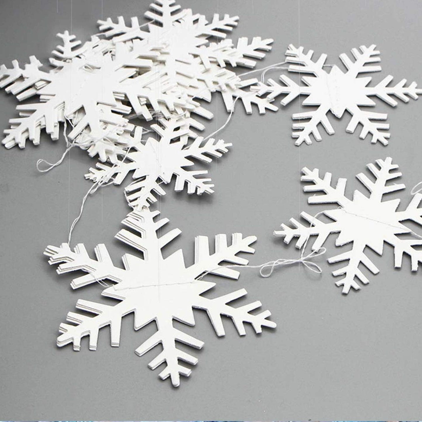 OuMuaMua Winter Christmas Hanging Decorations - 12PCS 3D Large Silver Snowflakes & 12PCS White Paper Snowflakes Garland