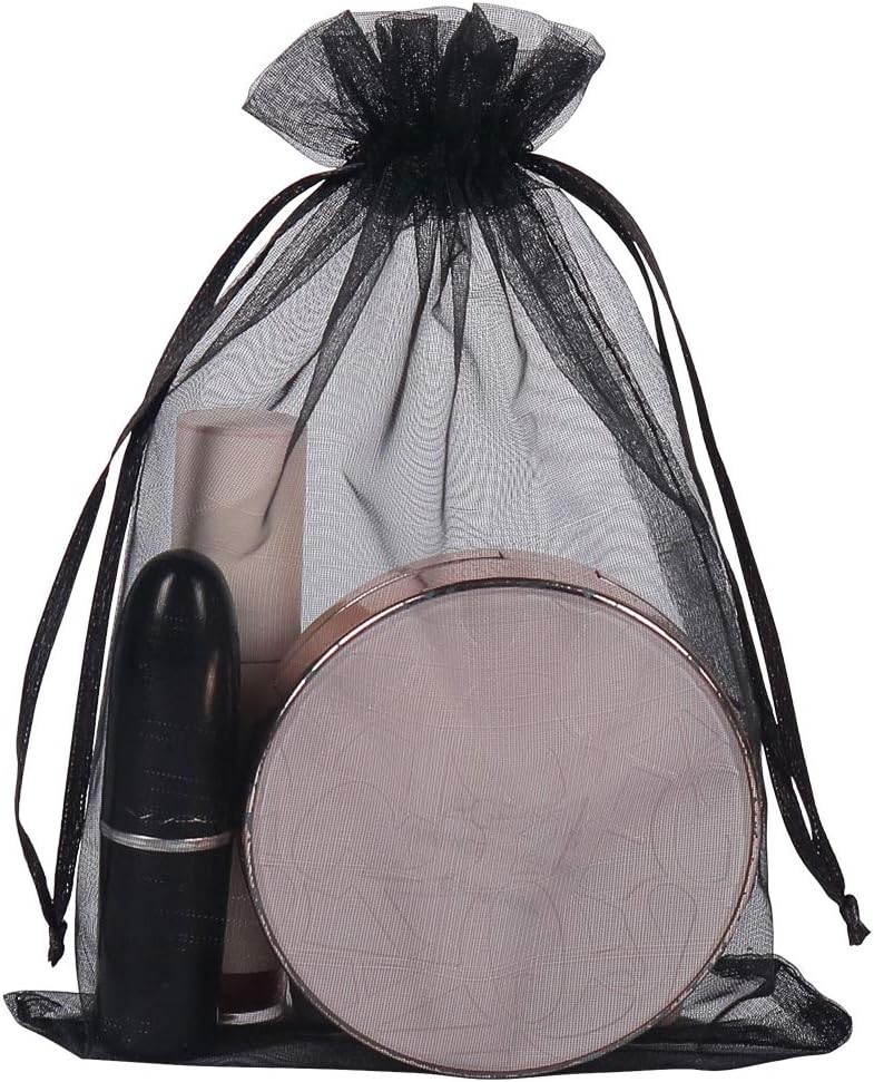 YQL Black Organza Bags - 100PCS 5x7 Inch Gift Favor Bags, Mesh Fruit Protection Bags, Jewelry Pouches for Wedding Party