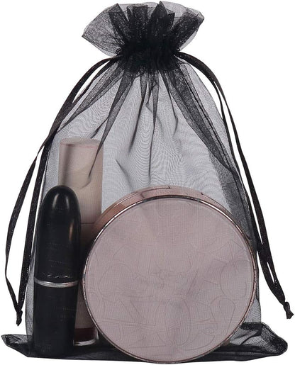 YQL Black Organza Bags - 100PCS 5x7 Inch Gift Favor Bags, Mesh Fruit Protection Bags, Jewelry Pouches for Wedding Party