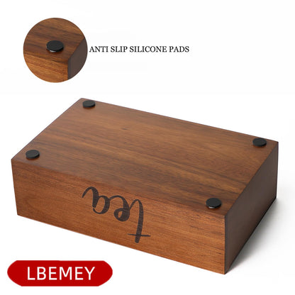 LBEMEY Tea Bag Organizer,Acacia Wood Tea Storage Containers with 6 Compartments, Sugar Packet Holder,Tea Bag Caddy Box for Cabinet Countertop Office (Brown-Labeled "Tea")
