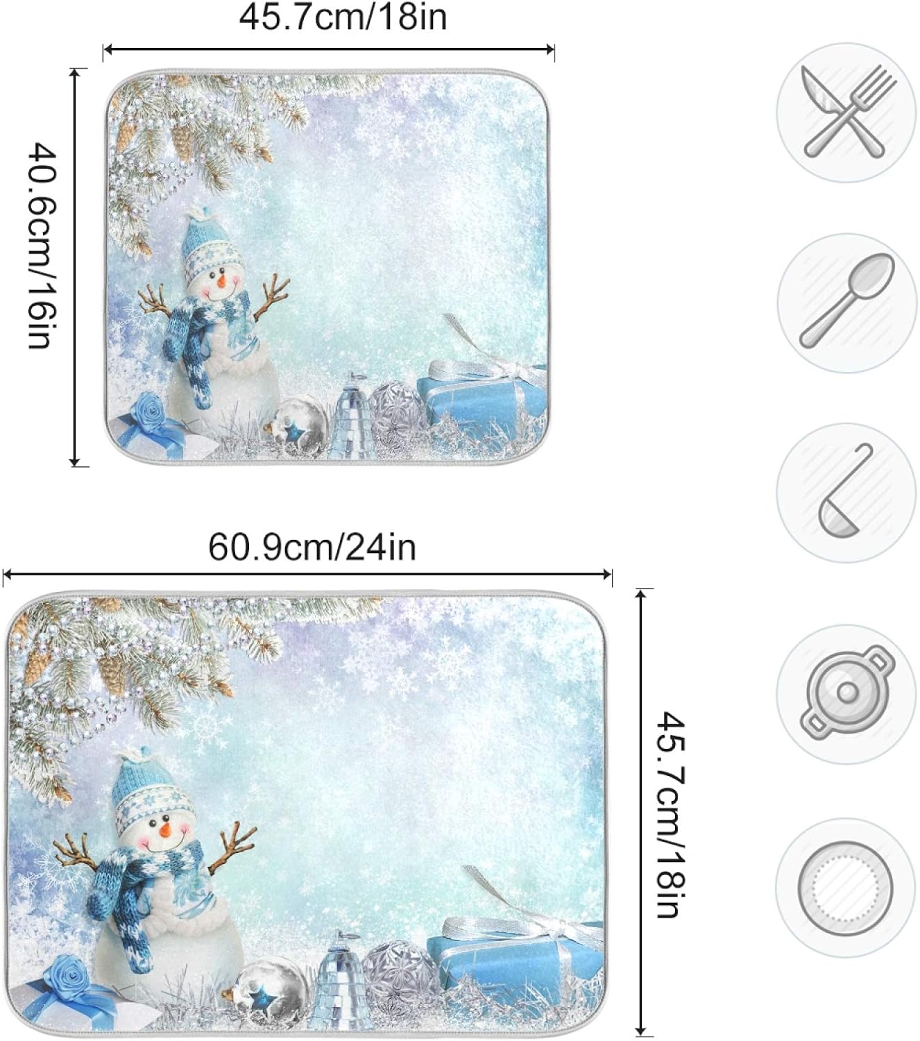 Kcldeci Merry Christmas Dish Drying Mat 18x24 Inch, Snowman Winter Xmas Drainer Pad for Kitchen Countertops