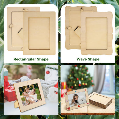 WSICSE 16 Pack Wooden Picture Frames for Crafts, 4" x 6" DIY Picture Frame Craft with 12Pcs Painting Color Pen 6 Sheets Crystal Diamond Stickers Christmas Crafts Gifts for Adults and Kids