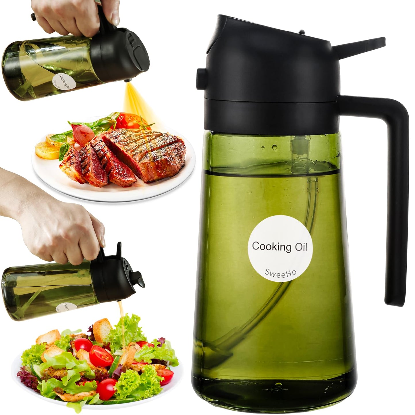 Oil Sprayer for Cooking, 2 In 1 Oil Dispenser and Oil Sprayer (Black+Dark Brown)