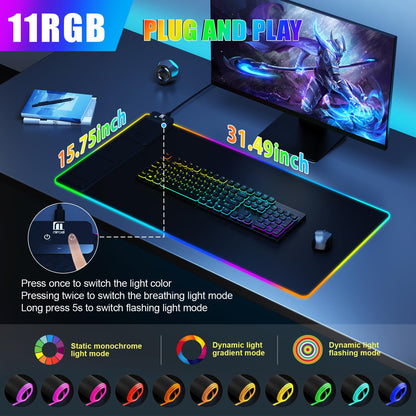 Mouse Pad with Wireless Charging, Large Desk Mat RGB Gaming Mousepad, 10 Light Colors LED Gaming Pad Keyboard Pad with Ultra-Smooth Surface & Non-Slip Rubber Base, Waterproof Full Desk Mouse Pad