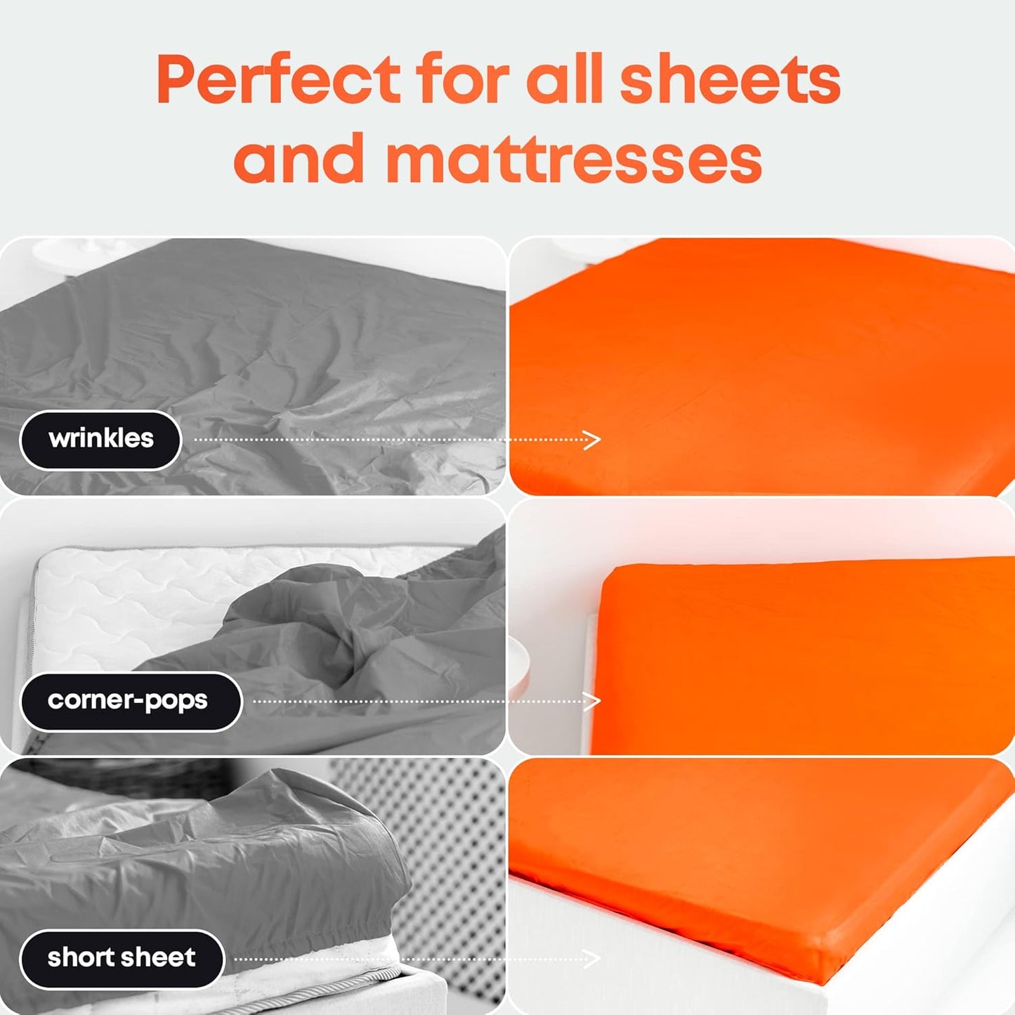 5 STARS UNITED Bed Sheet Straps Set | Adjustable Elastic Fasteners with Metal Clips | Easy to Use Sheet Holders for