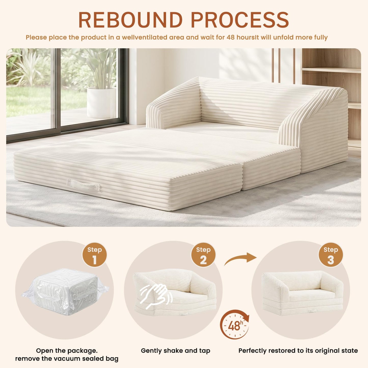 Convertible Boneless Loveseat Sleeper Sofa Bed, Folding Oversized Bean Bag Couch, Comfy Sofa Chairs for Adults with Filling, 54'' Futon Couch Bed, Beige