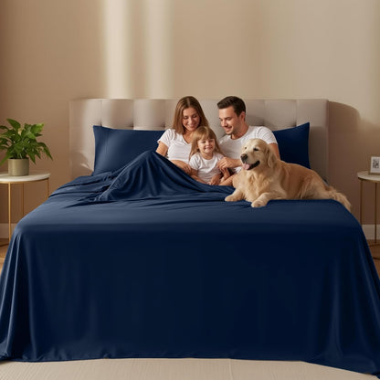 Utopia Bedding California King Size Sheet Set - Soft, Breathable Microfiber, 4-Piece in Navy Blue