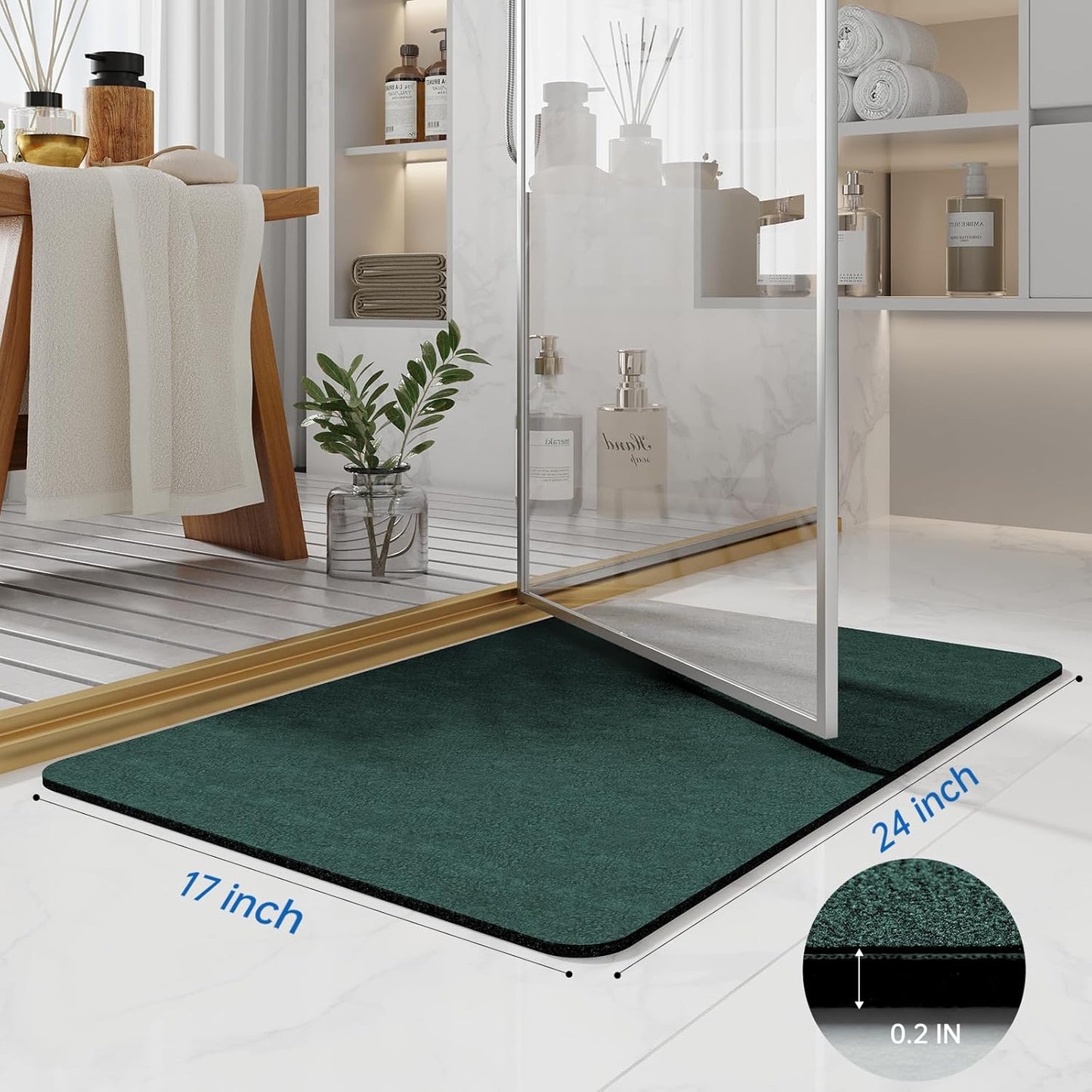 Bath Mat Rugs 24x17 - Diatomaceous Earth Quick Dry Absorbing Non Slip Thin Bathroom Mat for Bathroom Floor