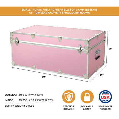 Rhino Trunk & Case Small Essential Trunk With Wheels, Tray, & Lid Organizer - 30"x17"x13", 1000+ lbs Capacity. Strong, USA Made Summer Camp Footlocker, and Secure College Dorm Storage Chest