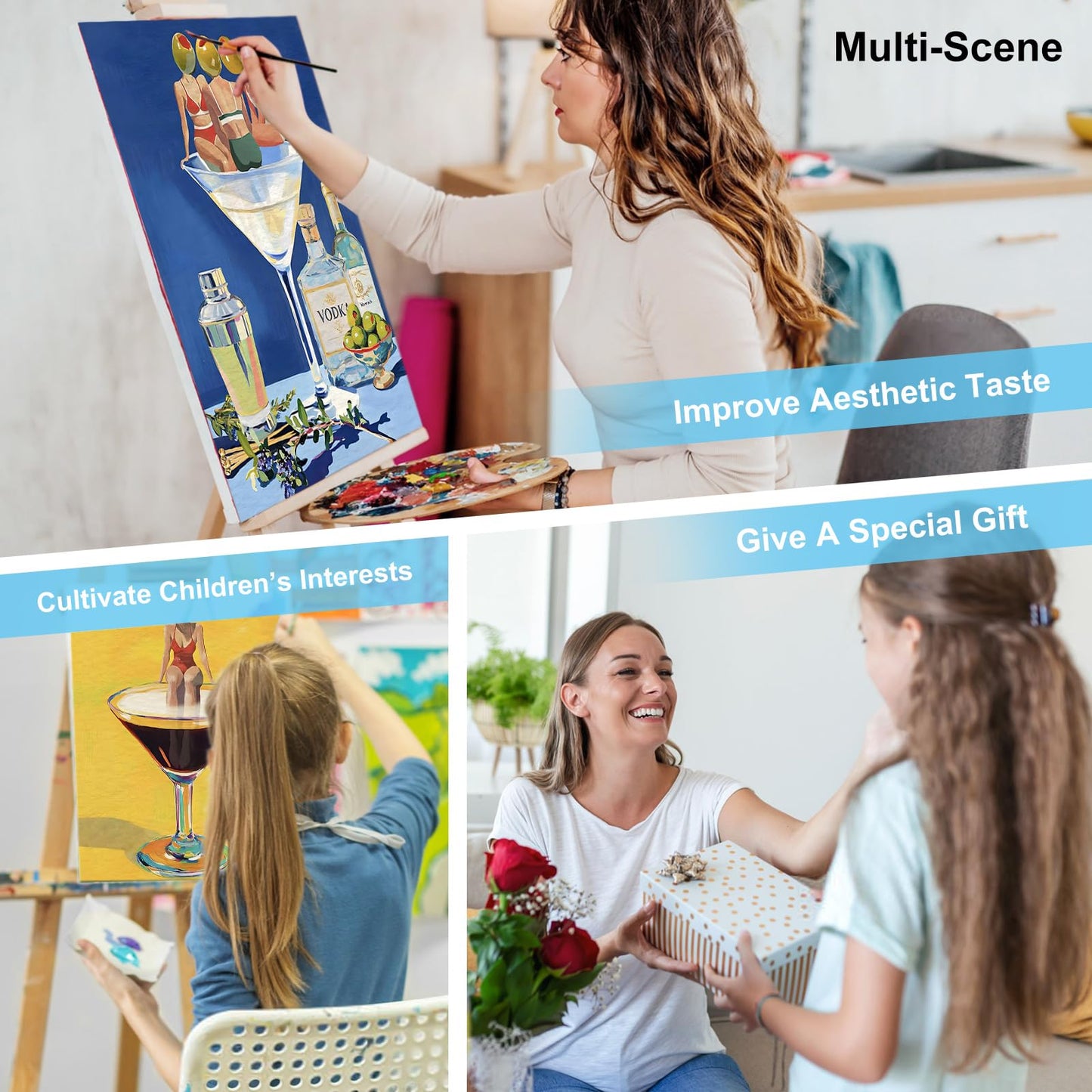 6 Pack Paint by Numbers Kit for Adults Beginners - 8x12 Inch Cocktail Adult Paint by Number Kits on Canvas, Cocktail DIY Acrylic Oil Number Painting Kits for Adults, Perfect for Gift Home Decor