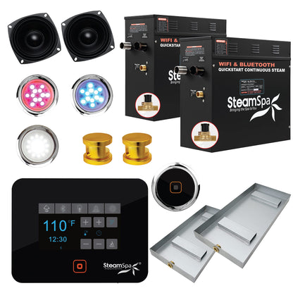 SteamSpa Generator with Quick Start Continuous Steam Technology, Wi-Fi, Bluetooth and Autodrain | 15kW Steam Generator with Gold Steam Head with Aromatherapy Reservoir | RVB1500GD-A