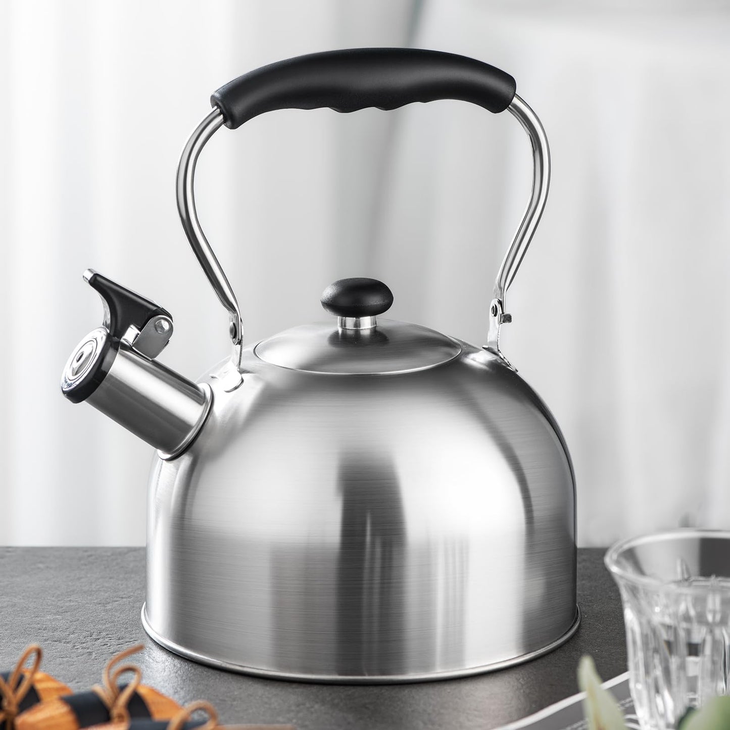 Whistling Tea Kettle – 2.64 Quart Stovetop Teapot, Stainless Steel Water Kettle for Camping & Kitchen, Foldable Handle – Perfect for Coffee & Tea
