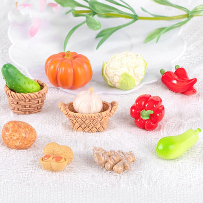 Exasinine 42 Pcs Miniature Food Mini Vegetables Figurines Miniature Baskets for Miniatures Food Kitchen Mini House Store