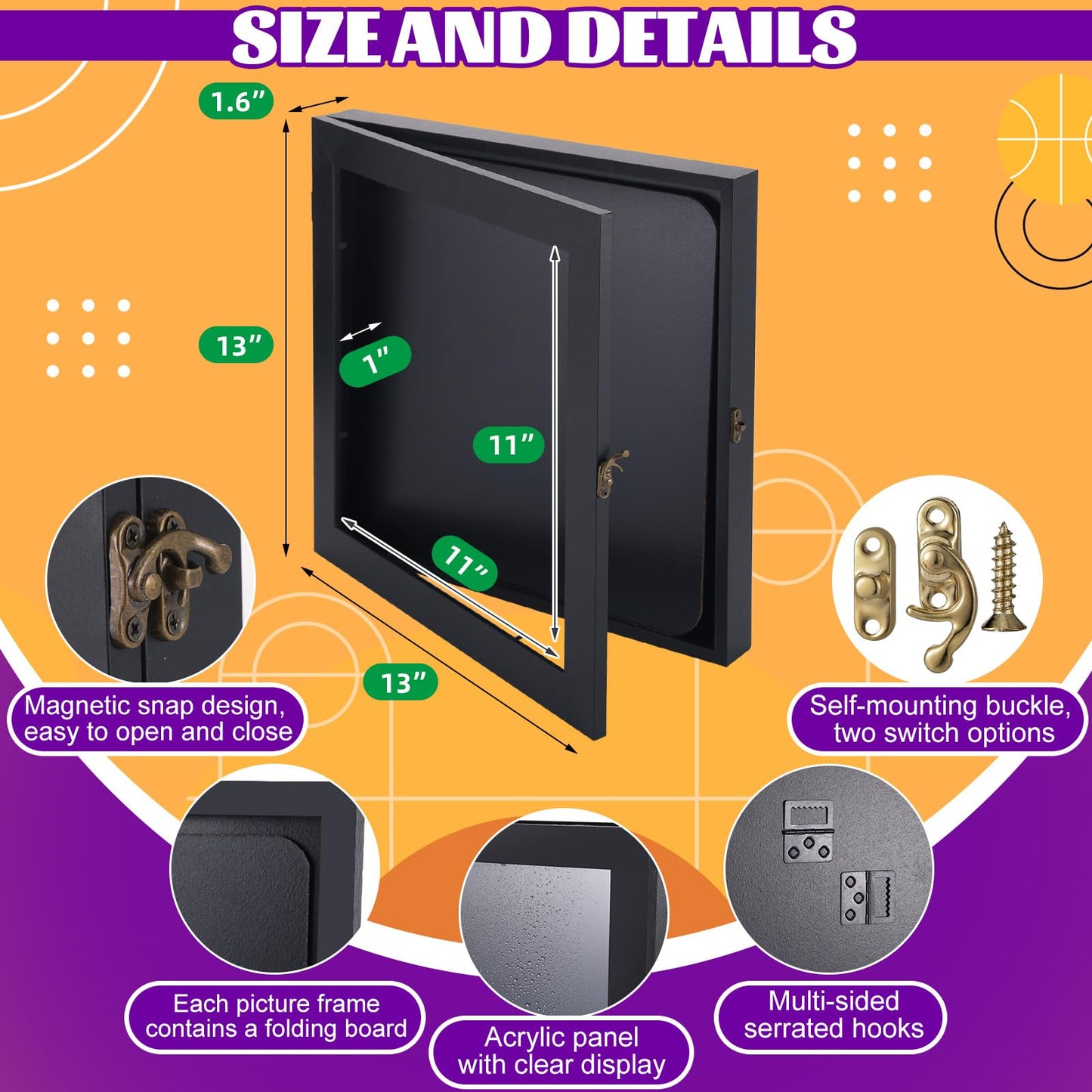 13" x 13" T Shirt Frames for Wall Display, Jersey Frame Display Case with UV Protection Acrylic, Wood Shadow Box Frame Depth of 1", Display Case for T Shirts, Jerseys, Memorabilia