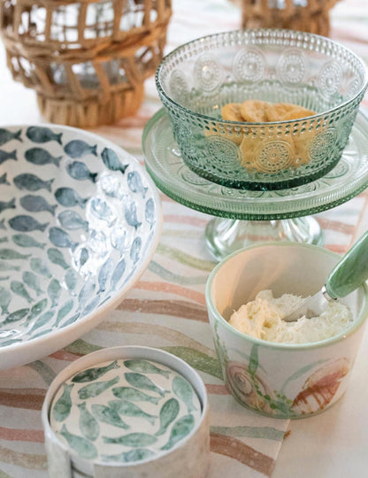 Boston International Vintage-Inspired Glass Cake Stand Round Pedestal for Desserts Cupcakes & Pie, 8.25" x 3.5", Sage Green Codi