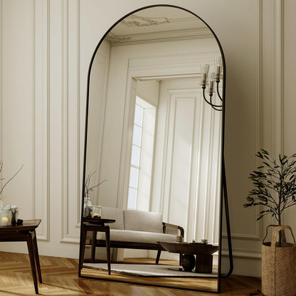 XRAMFY 86"x40" Arched Full Length Mirror Floor Mirrors with Aluminum Alloy Frame Free-Standing Wall Mounted Floor Mirrors or Large Dressing Mirror, Black Mirror Full Length