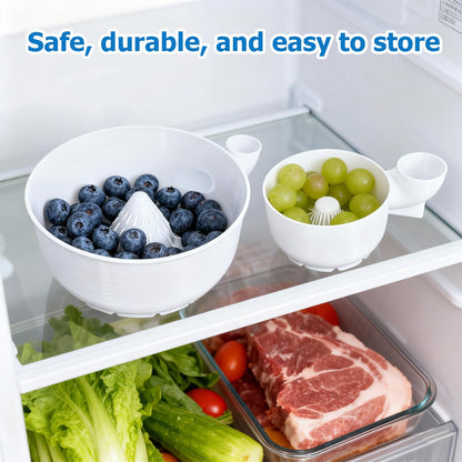 STHF Hydro Bowl 2-Pack- 3D-Printed 4-in-1 Multifunctional Fruit Washing Bowl with Snail Drain, Automatic Cleaner Spinner for Efficient Rinse & Drain, Space-Saving Kitchen Sink Storage Basket Set